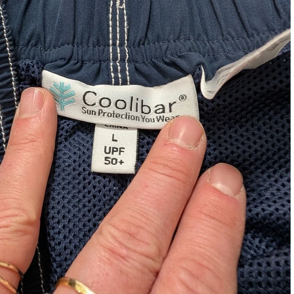 Coolibar Mens L‎ Navy Blue UPF 50+ Swim Trunks Board Shorts Mesh Lined